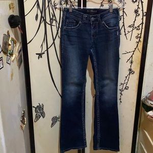 Silver Jeans Co. Women’s Dark Blue Washed Suki Surplus Flap Flare Denim Jeans